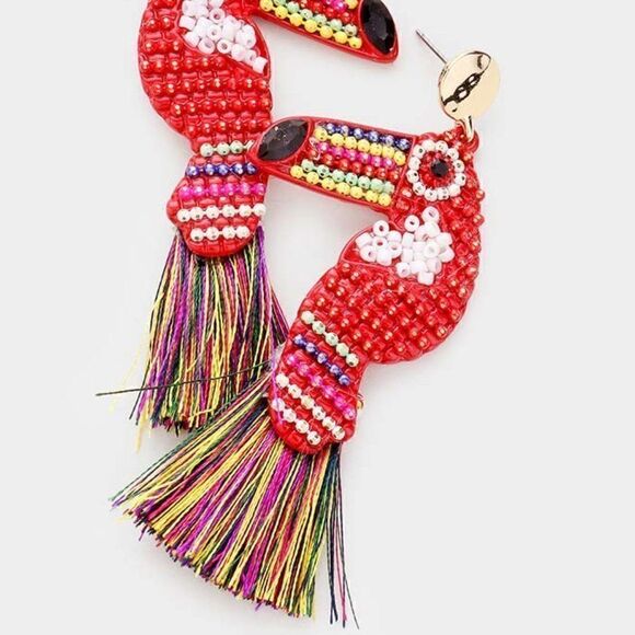 Toucan Tassel Multi Color Seed Bead Earrings - Picture 2 of 5